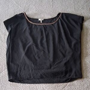 Joie Black Top with Gold Leather Chain Detail